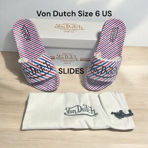 Von Dutch Size U.S 6, Barbershop Strip Slides. New in box